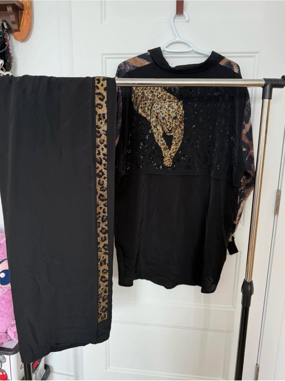 Black Two-Piece Set with Leopard Accent